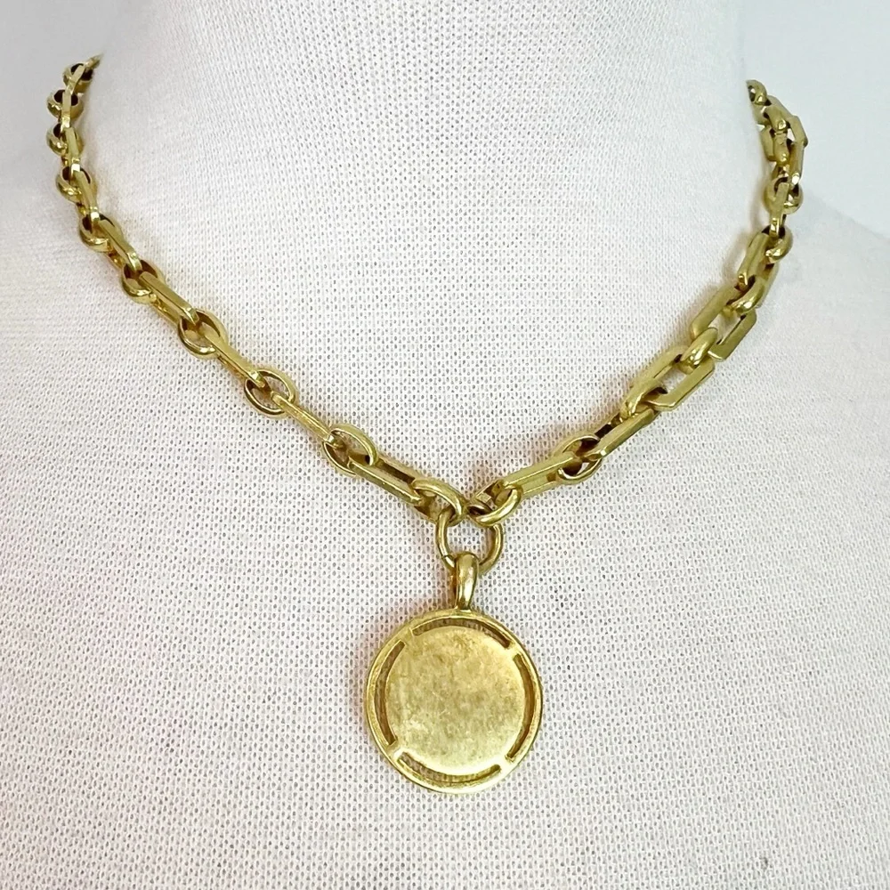 MADEWELL CHUNKY GOLD WITH MEDALLION CHARM NECKLACE 17” - Picture 1 of 3